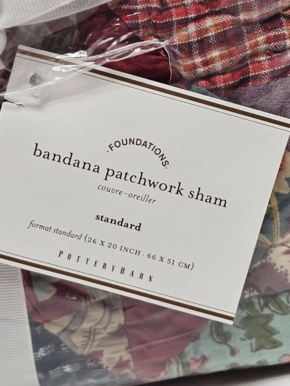 1 NEW Pottery Barn Bandana Patchwork Standard Sham Pillow Cover Quilt 1291152
